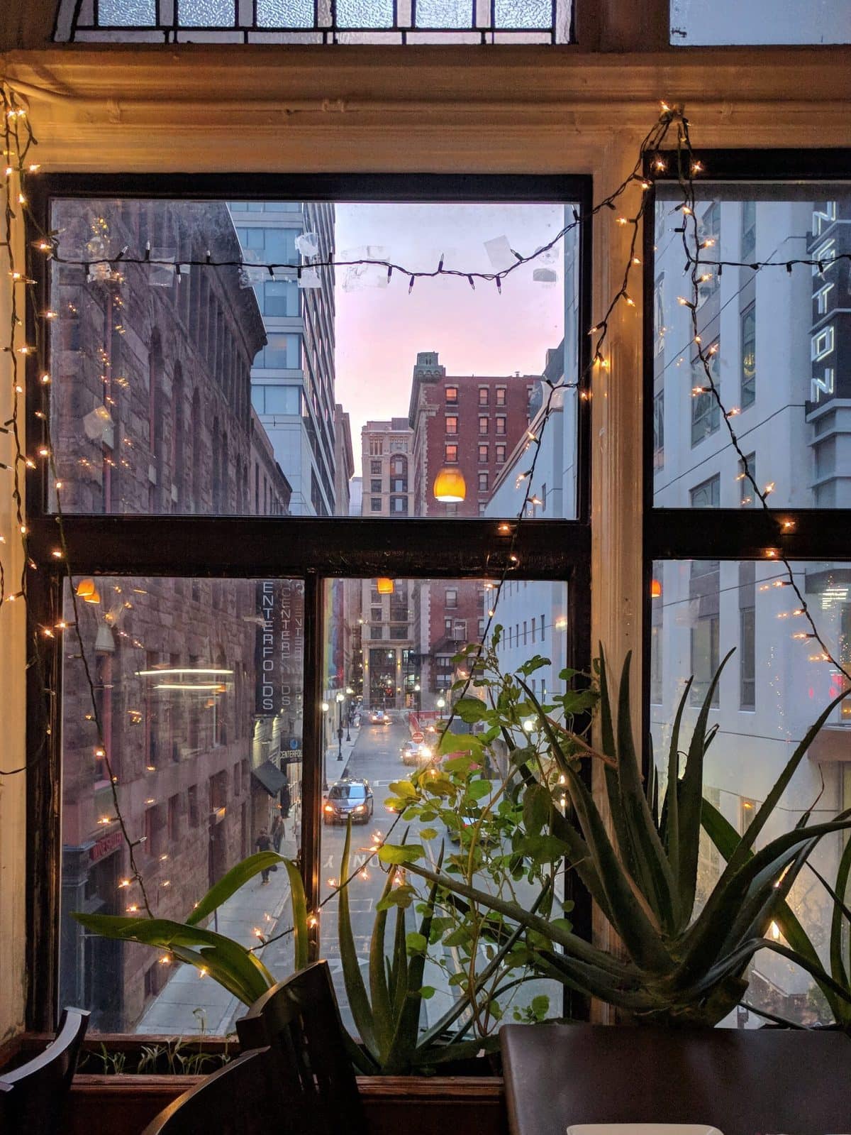 The city view from My Thai Vegan Cafe in Chinatown, Boston