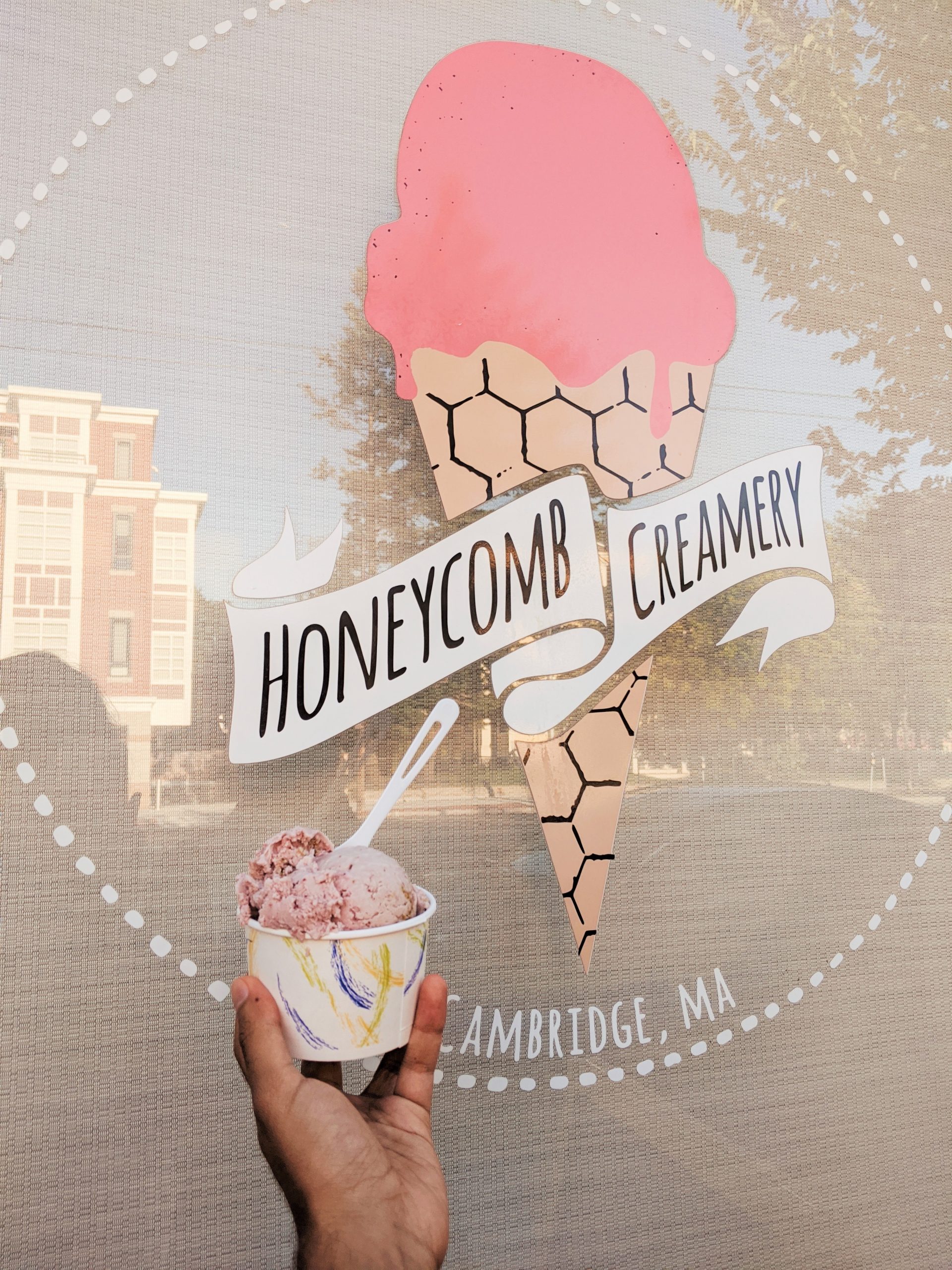 Honeycomb Creamery storefront and vegan ice cream
