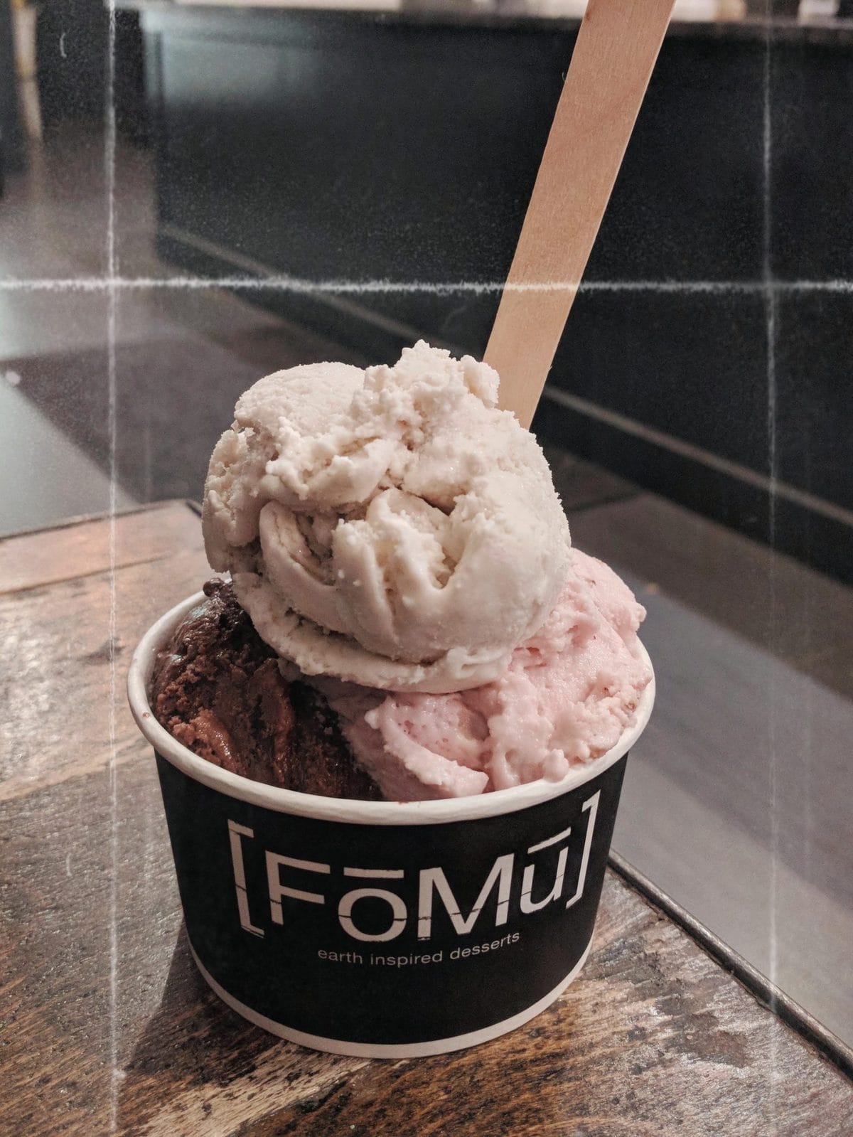 FoMu vegan ice cream - strawberry, vanilla, chocolate