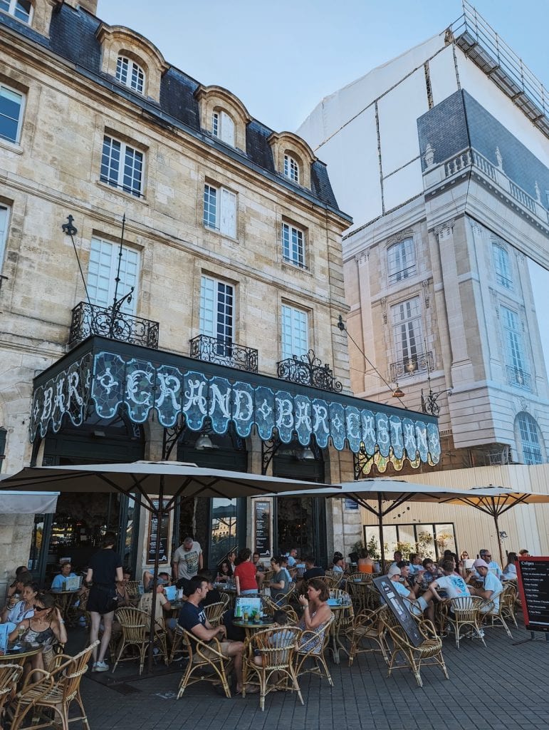 Cafe with a patio along the quais of Bordeaux