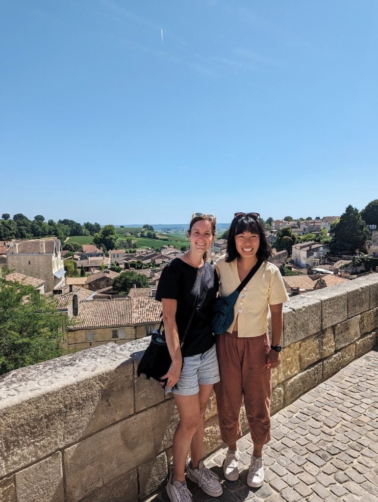 Me and Caroline with the roofs of Saint-Emilion behind us