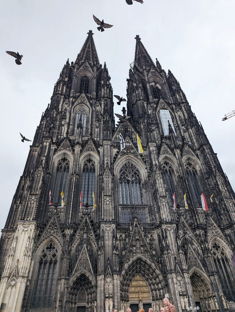 Cologne Cathedral with bird silhouettes in the air