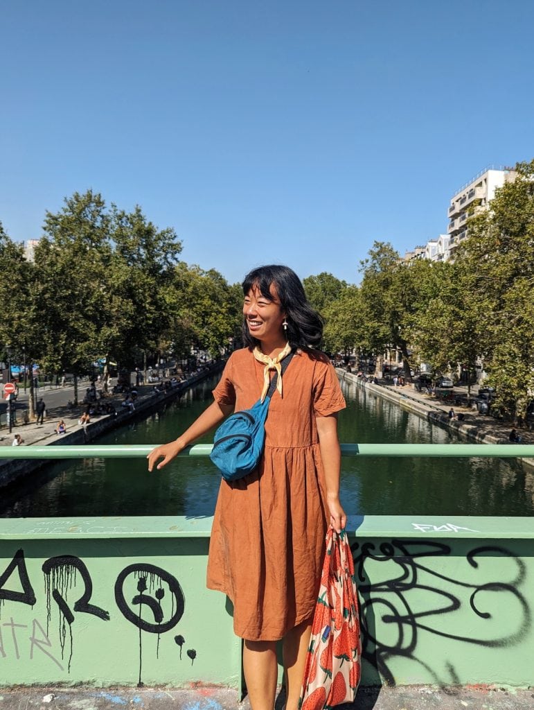 Me crossing a bridge of Canal Saint-Martin