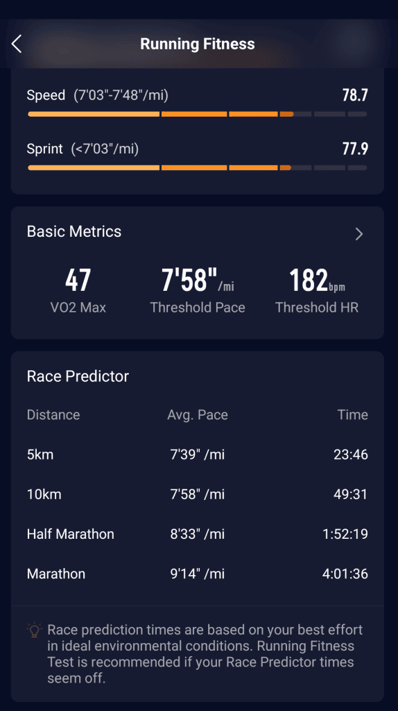 COROS race predictor before the NYC Women's Half in 2025