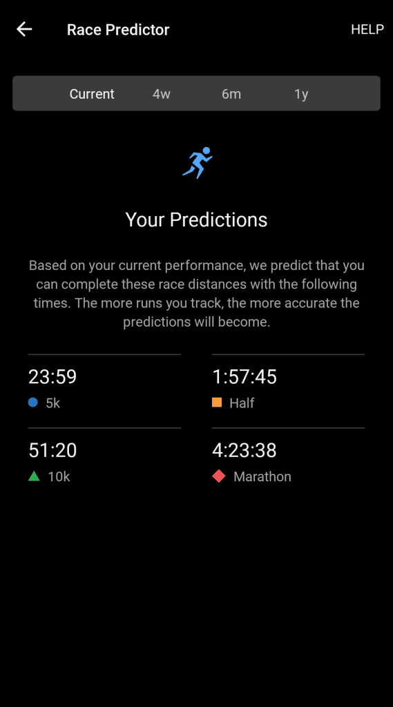 Garmin race predictor before the NYC Women's Half in 2025