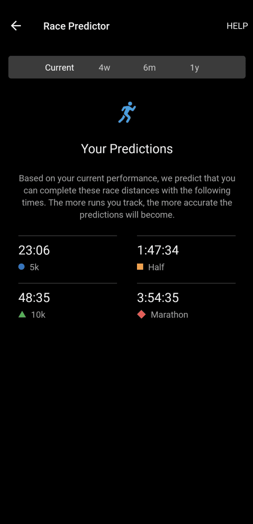 Garmin Race Predictor before the Paris Marathon in 2024