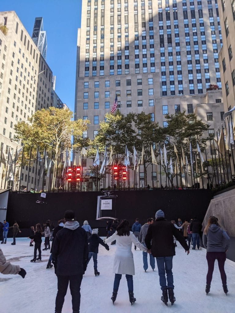 The crowds at Rockefeller Center ice skating rink