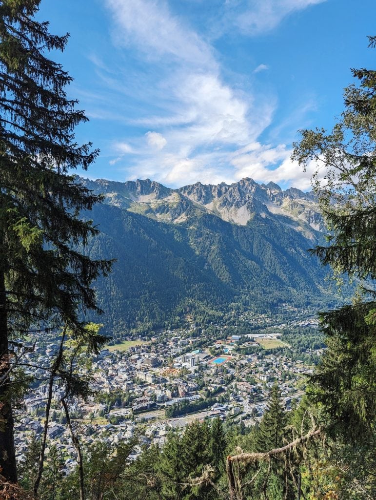 View of Chamonix from the forest