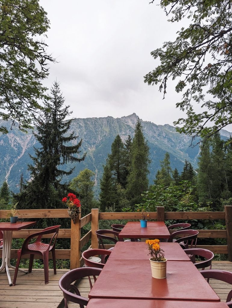 Dining area in the mountains at the Cascade du Dard buvette