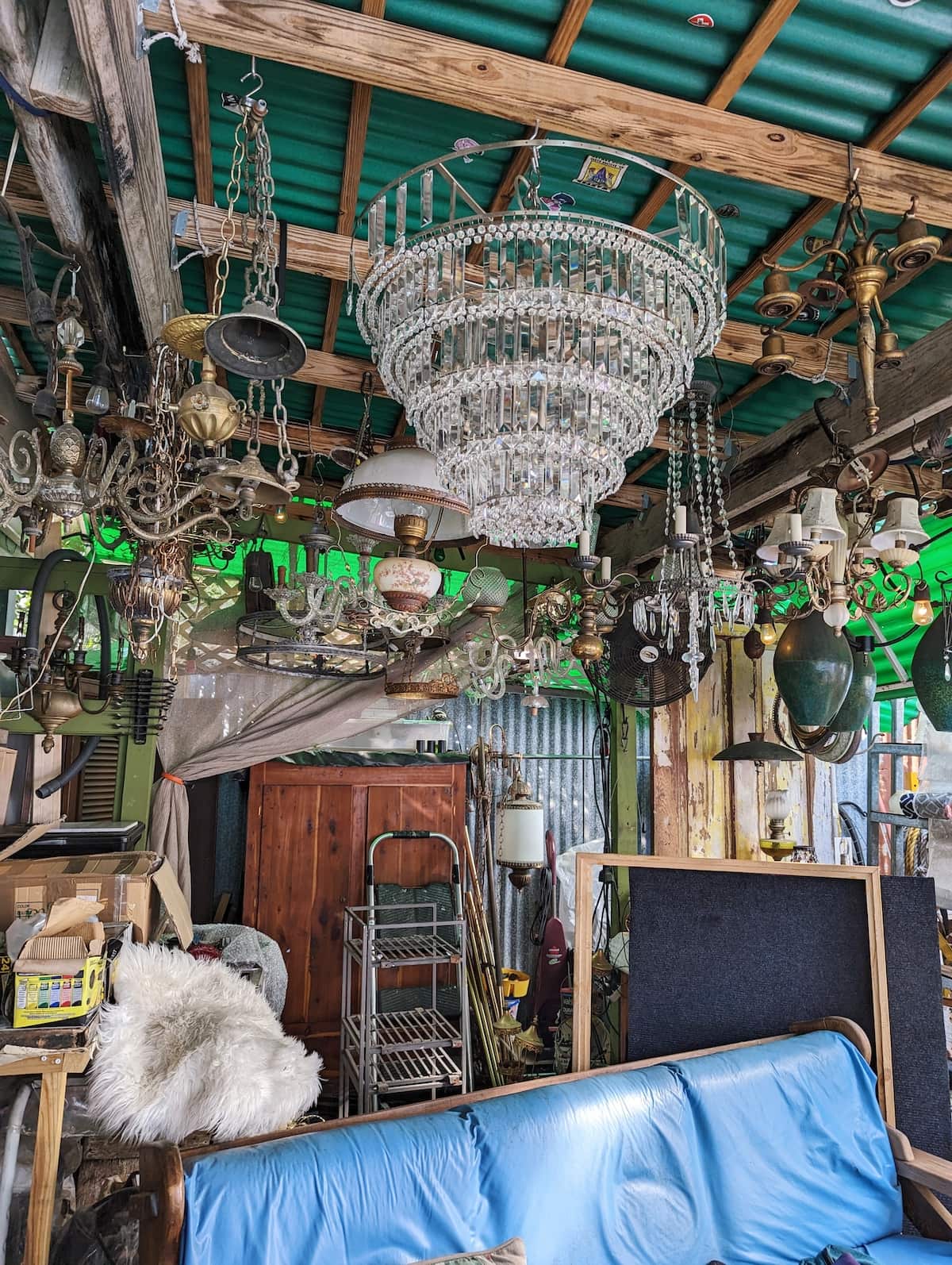 My host's eclectic lamp collection in my Airbnb in New Orleans