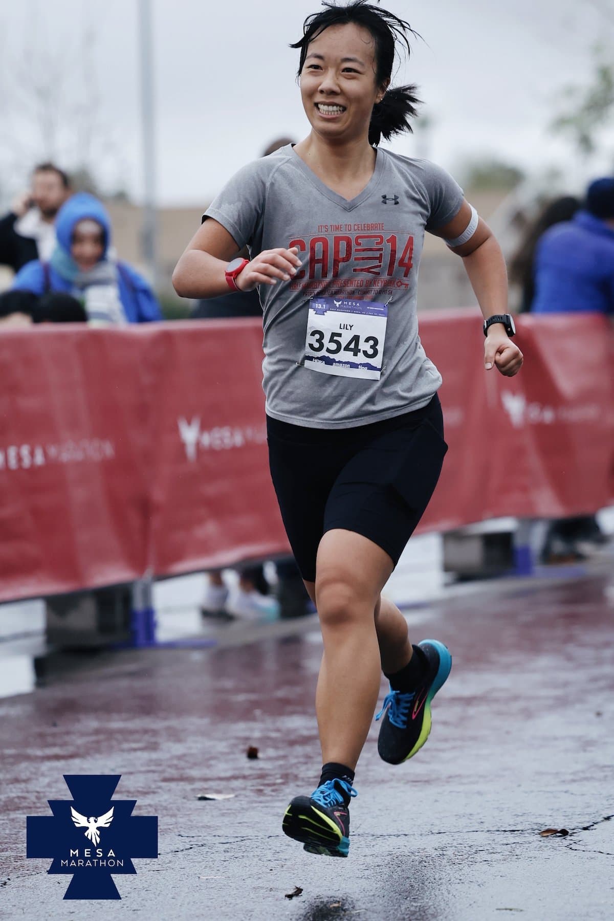 Me in the finish chute of the Mesa Half Marathon