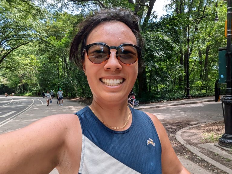Me wearing Shinzo Tamura Umeda Carbon sunglasses while running in Prospect Park