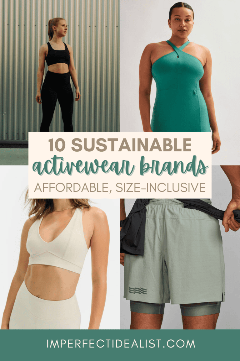 Pinterest pin that reads 10 sustainable activewear brands (affordable, size-inclusive)
