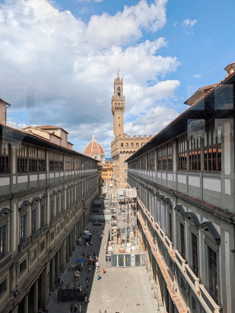 views of the Duomo and Palazzo Vecchio from the window of Uffizi