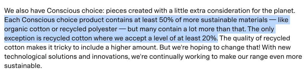 H&M Conscious fabric content explanation