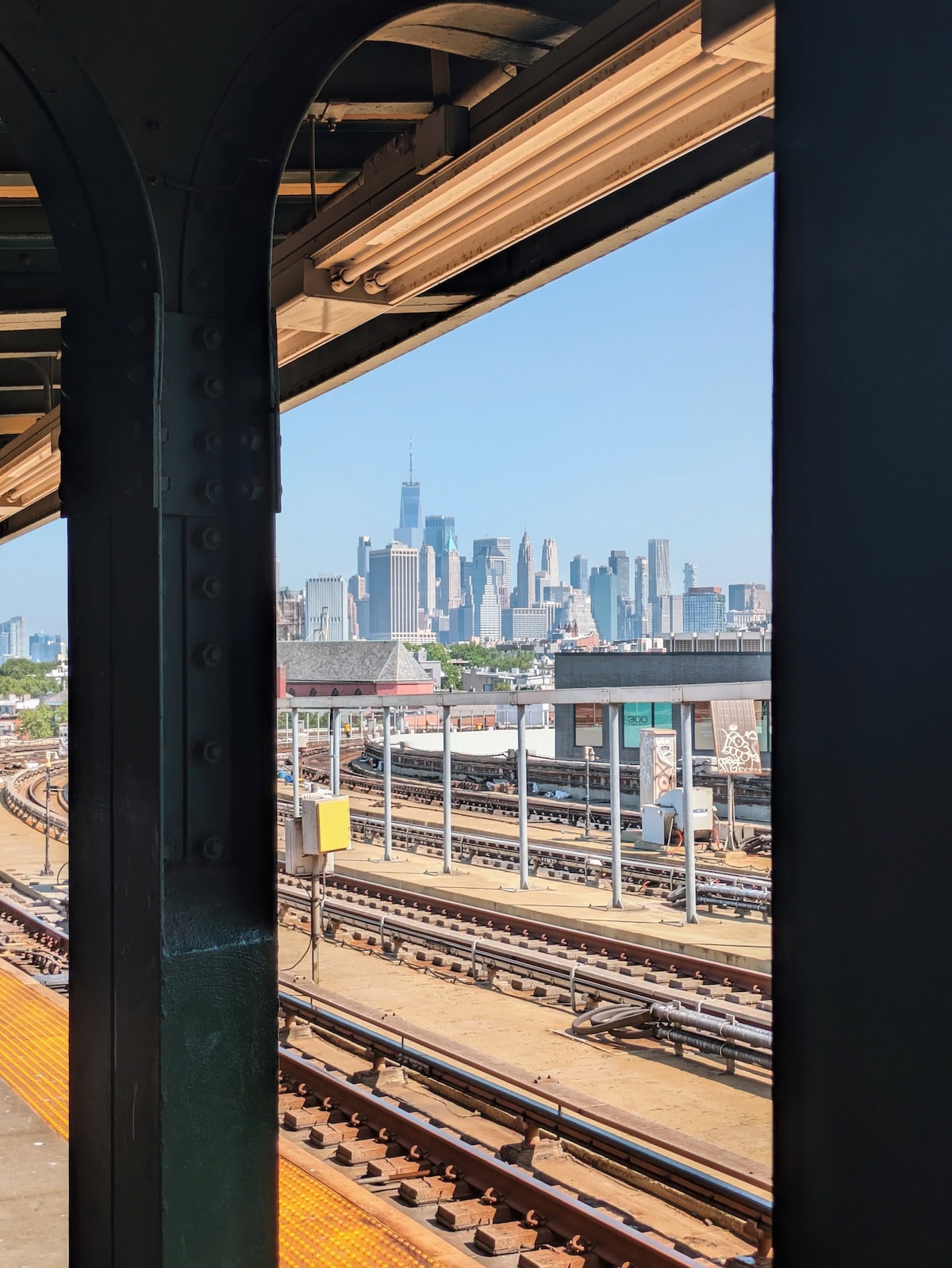 NYC skyline from a train station in Brooklyn