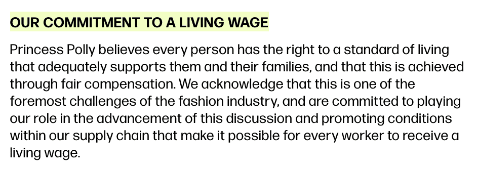 Princess Polly's vague living wage commitment
