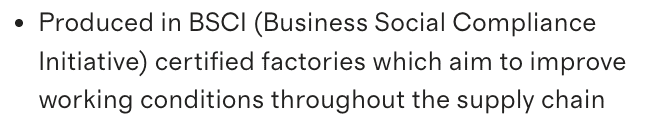 Quince info saying their factories are BSCI certified