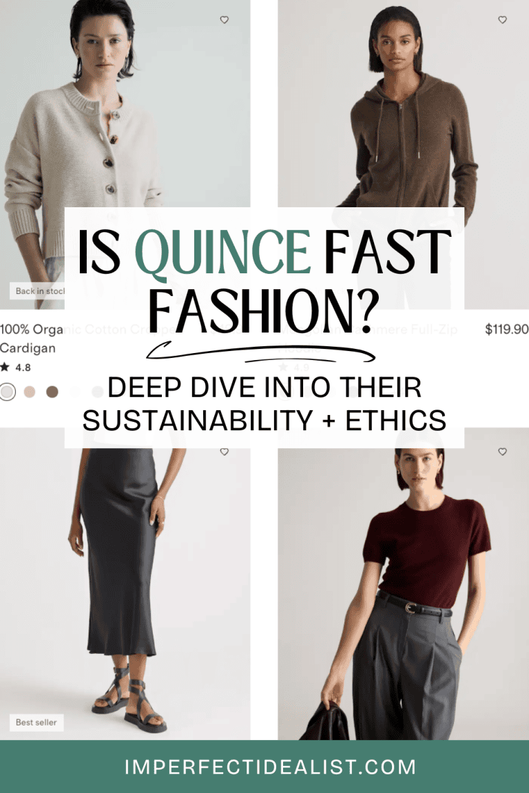 Pinterest Pin that reads "Is Quince Fast Fashion? Deep Dive into their Sustainability + Ethics"