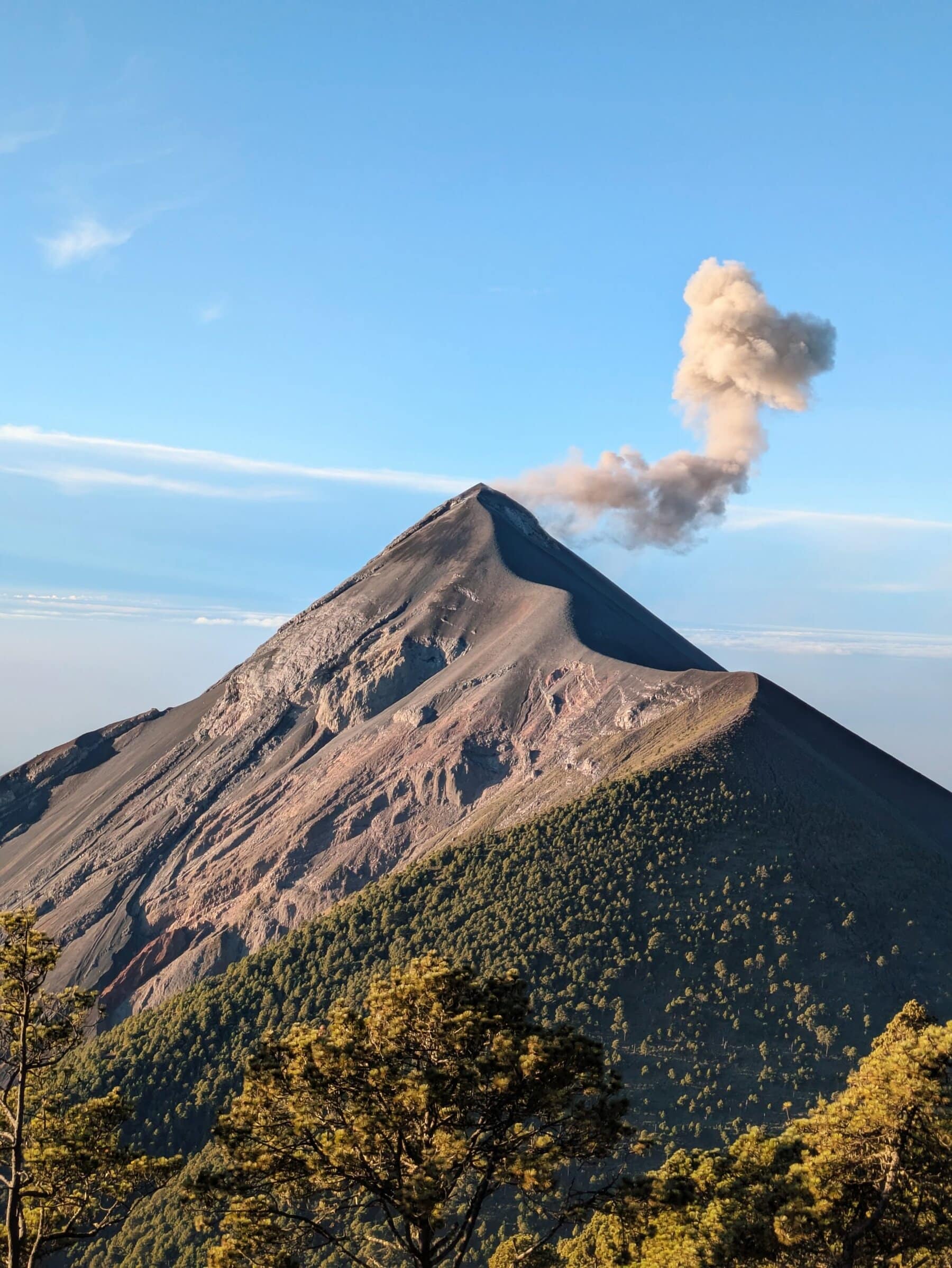Fuego Volcano erupting in the morning
