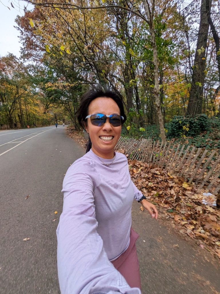 Me wearing the Shinzo Tamura Nagai sunglasses on a run in Prospect Park