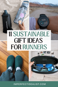 Pinterest pin with a collage of gift ideas for runners that are sustainable