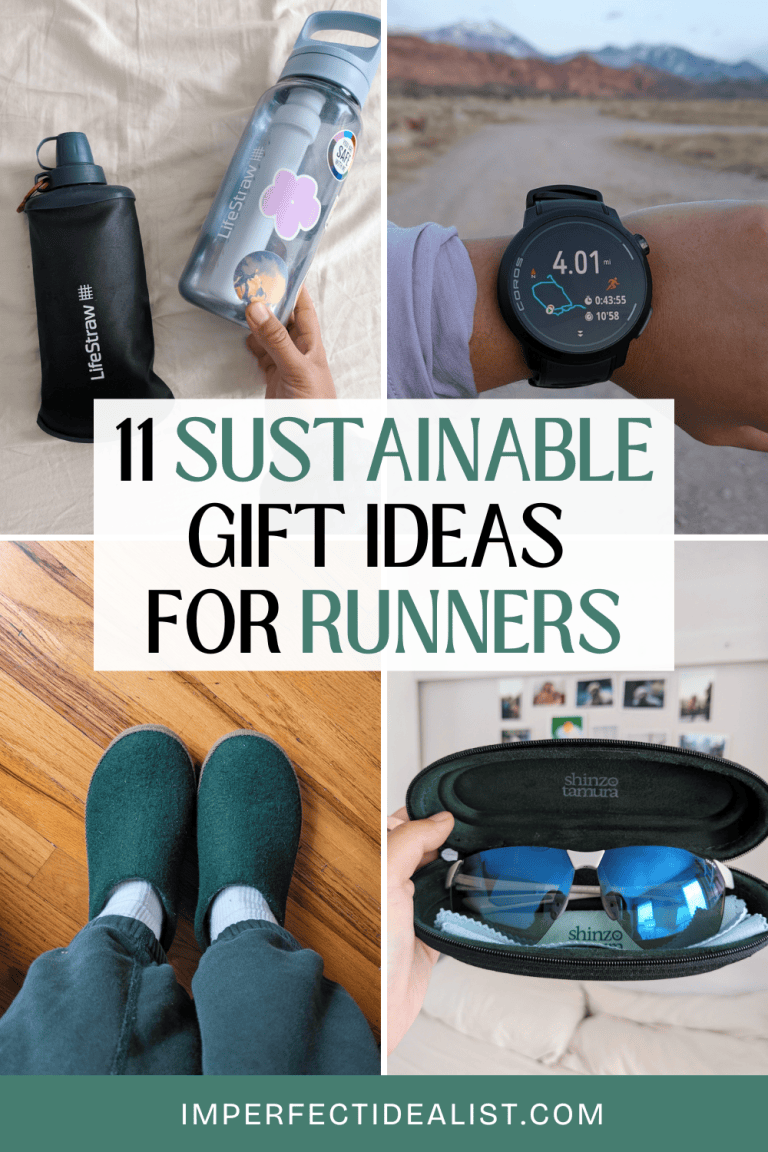 Pinterest pin with a collage of gift ideas for runners that are sustainable