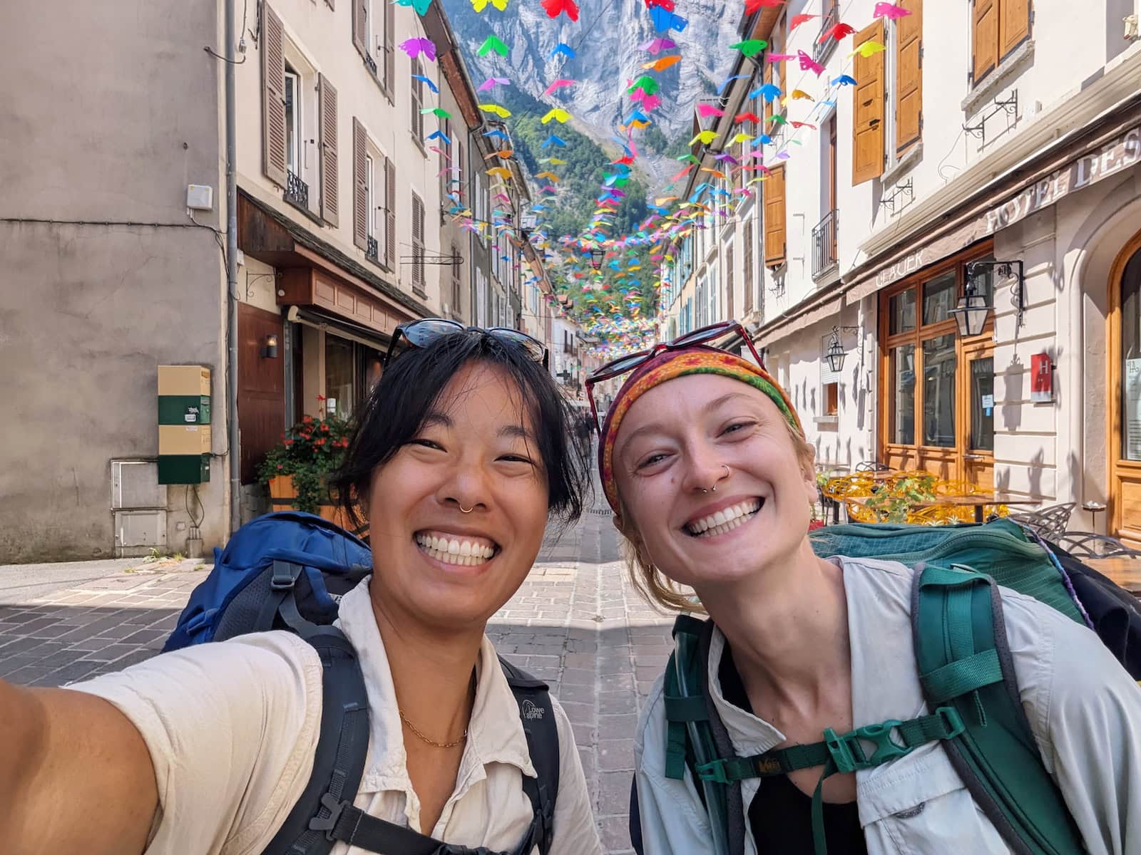 Selfie of me and Tessa in Le Bourg d'Oisans