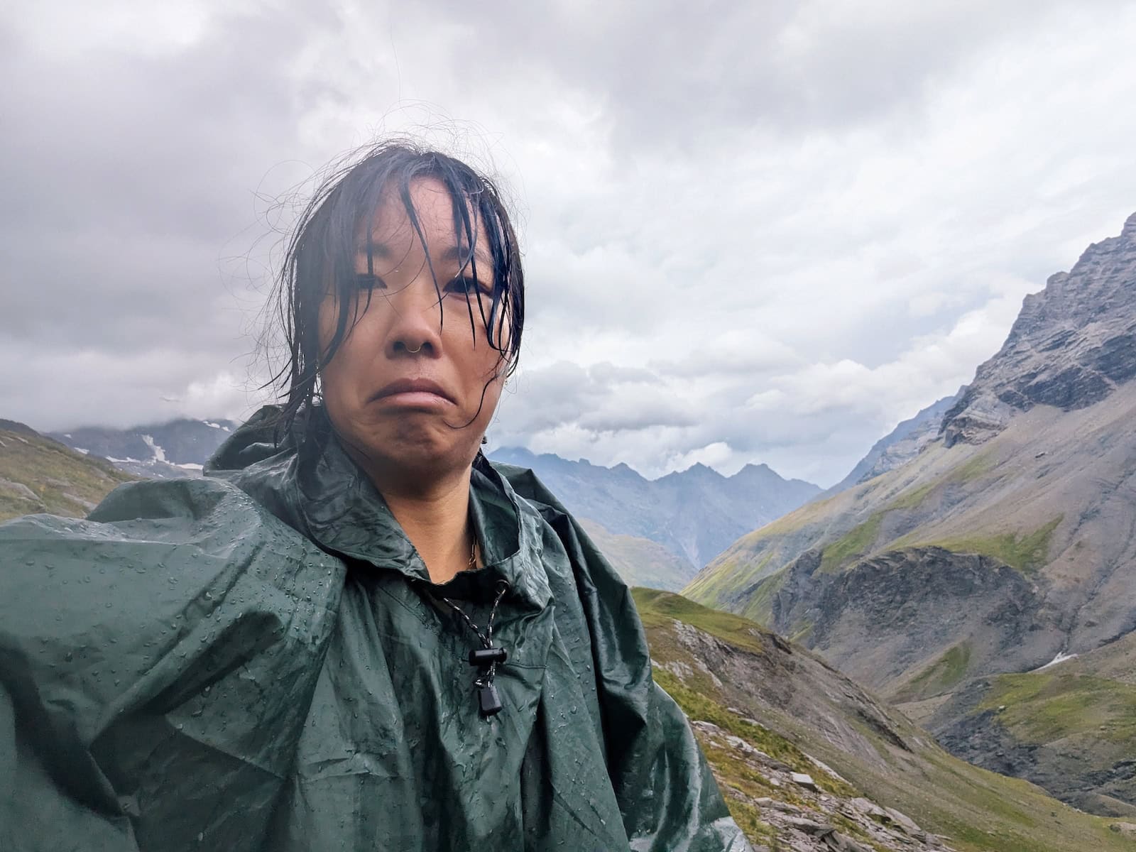 Me making a sad face in the storm while taking a selfie