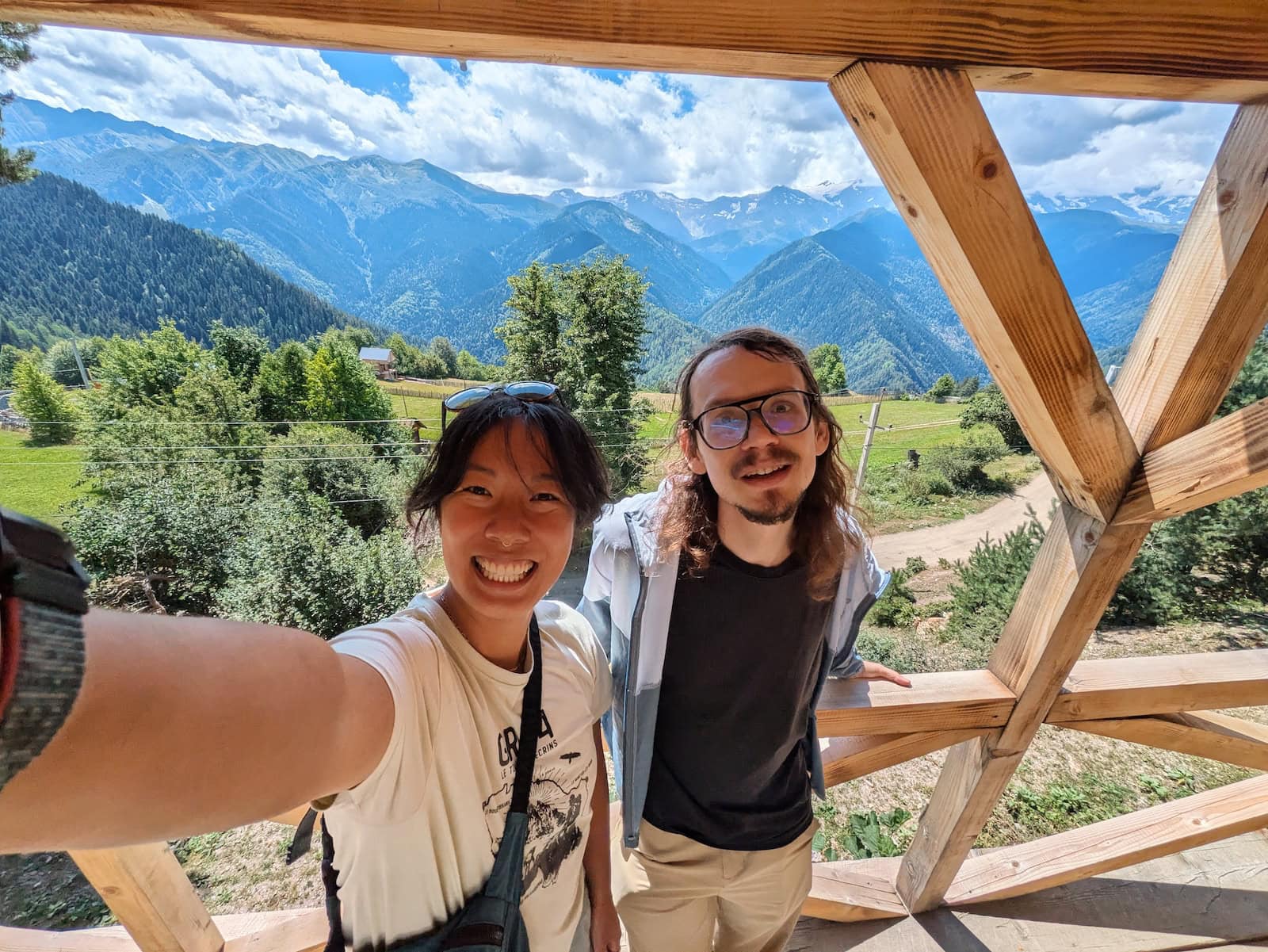 Me and my friend taking a selfie at the Heshkili Huts Cafe