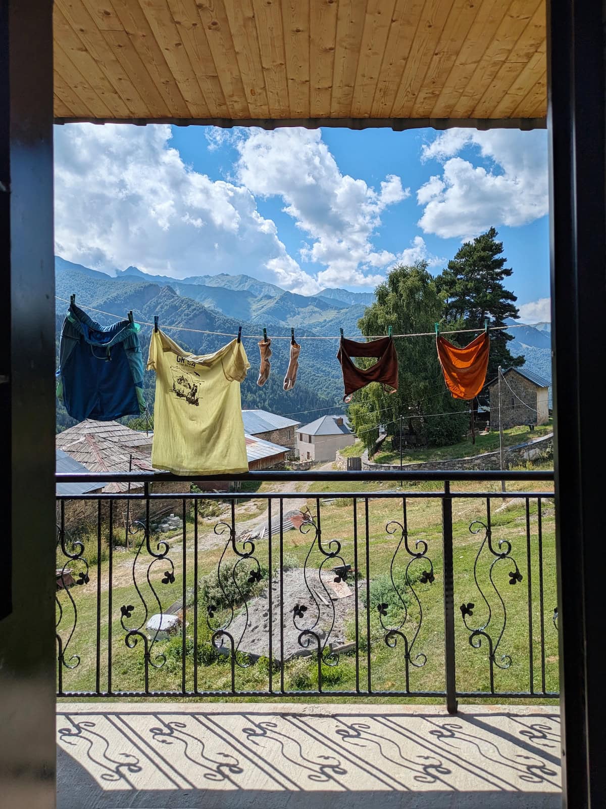 My clothes drying on a line at Guest House Betegi