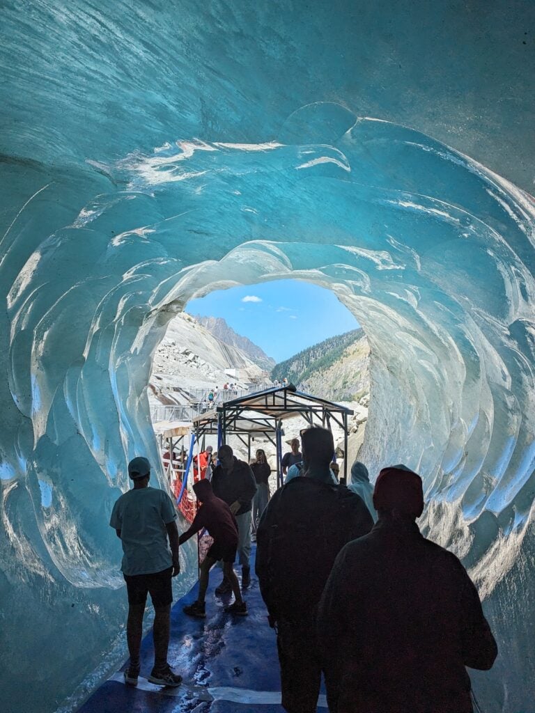 Exit/entrance of the Mer de Glace, a blue ice cave carved into a glacier