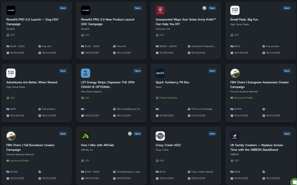 Screenshot of current Popfly opportunities