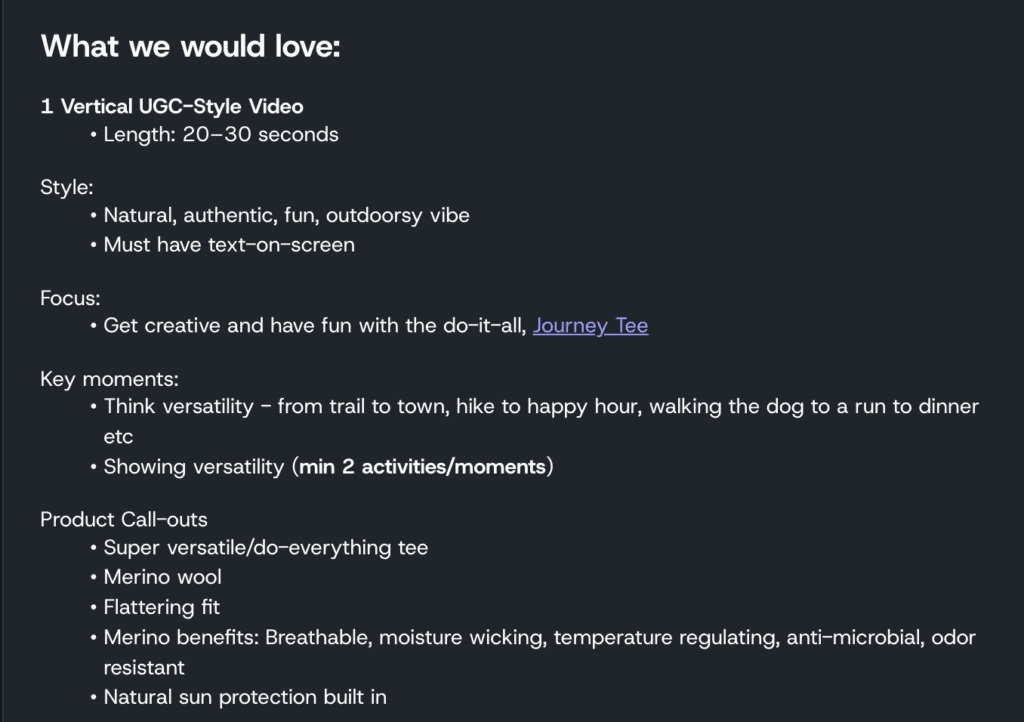 Screenshot of brief for a brand on Popfly