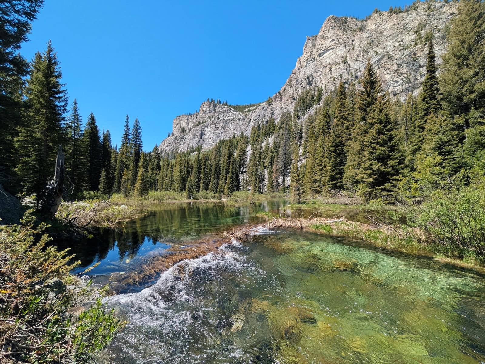 Beautiful bend in the river with clear water on the Alice-Toxaway Loop