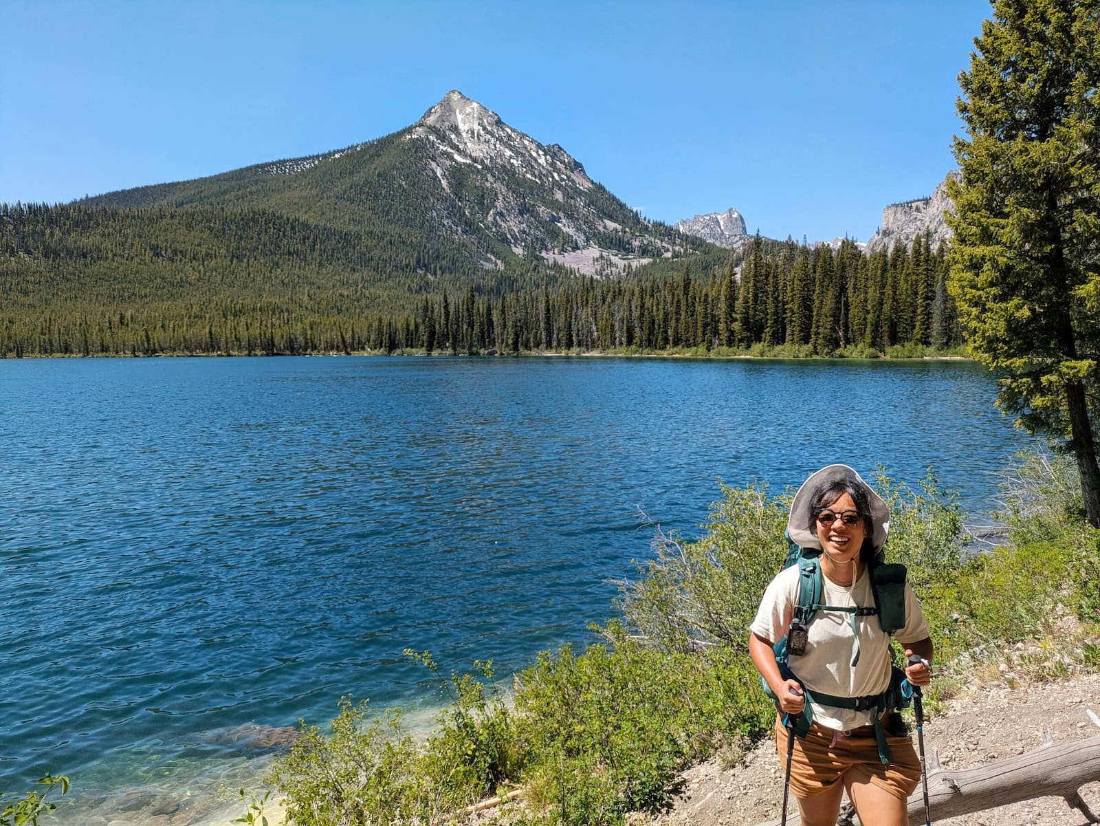Me in front of Pettit Lake with a mountain peak in the background