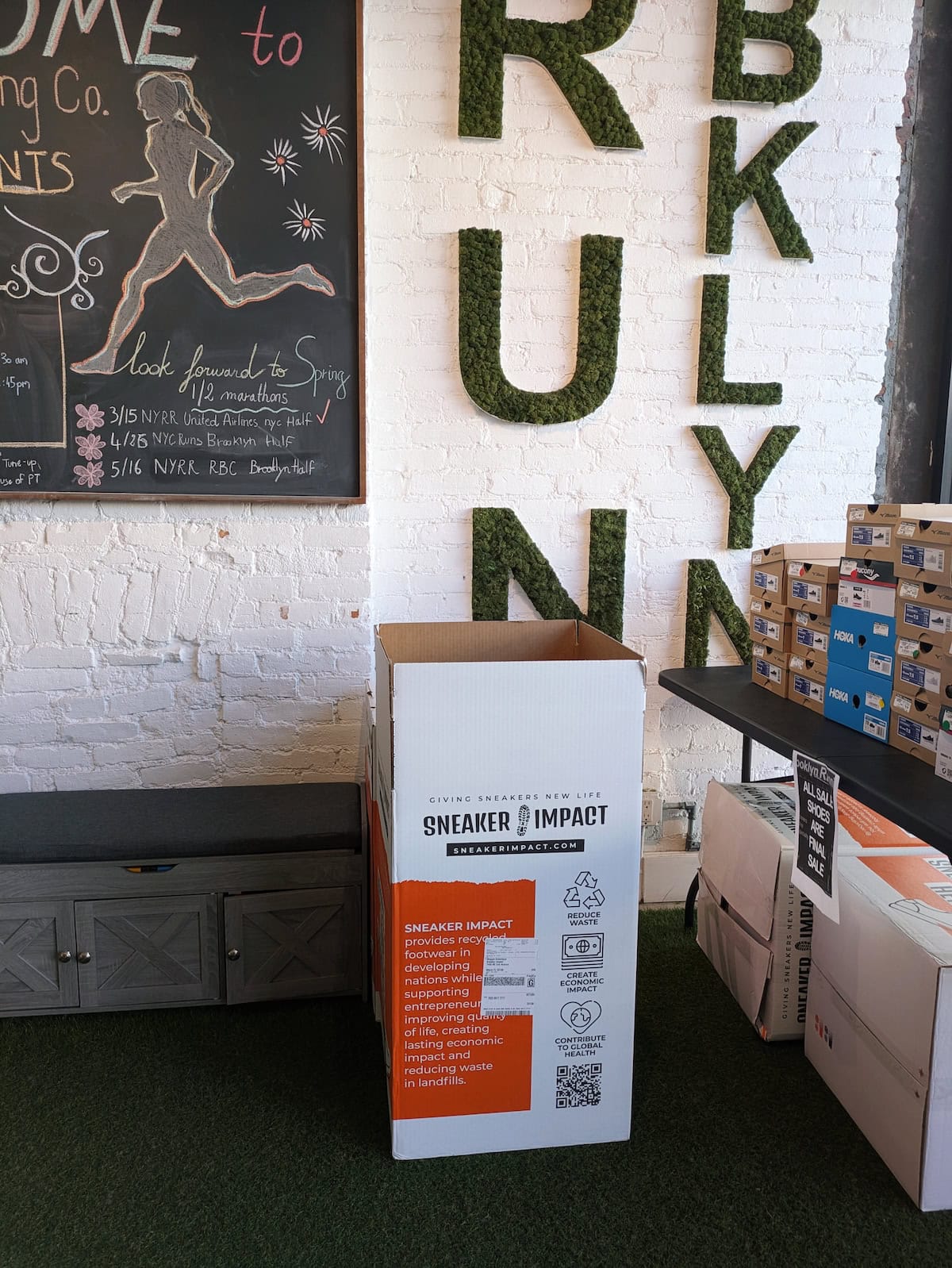 Sneaker Impact recycling bin in Brooklyn Running Company store