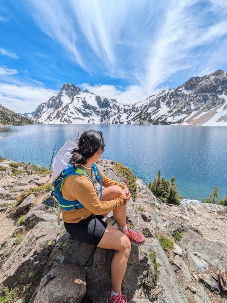 Me sitting on a rock overlooking Sawtooth Lake